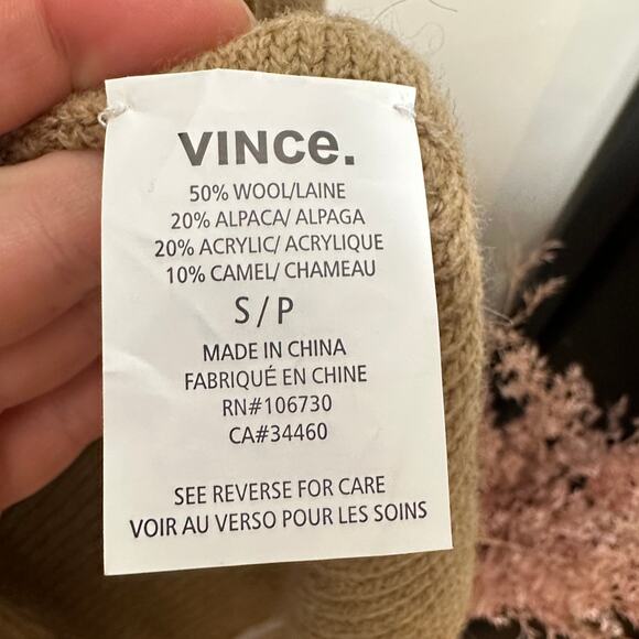 VINCE Turtleneck Tunic Sweater Wool Alpaca Camel Tan Sz S $445 {OO50} - Picture 5 of 6